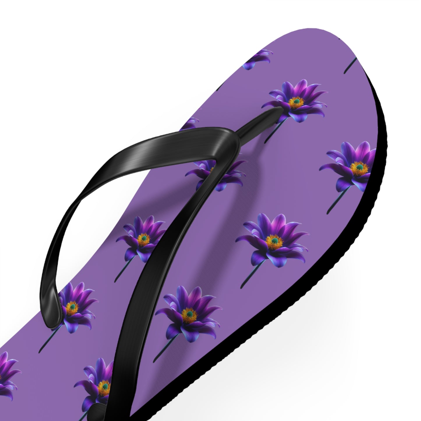 Floral Flip Flops - Vibrant Purple Water Lily Design for Summer Vibes