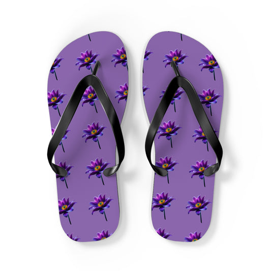 Floral Flip Flops - Vibrant Purple Water Lily Design for Summer Vibes