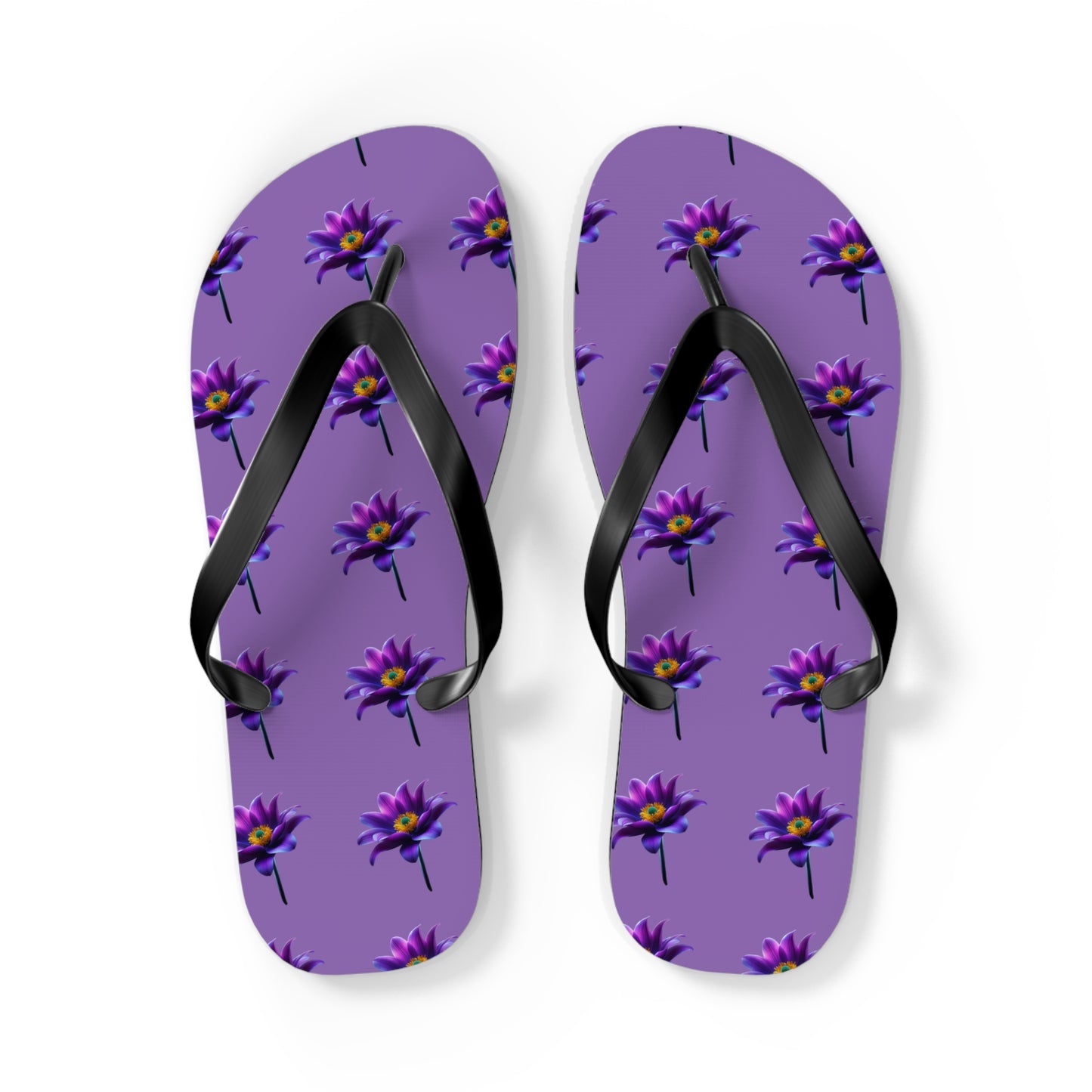Floral Flip Flops - Vibrant Purple Water Lily Design for Summer Vibes