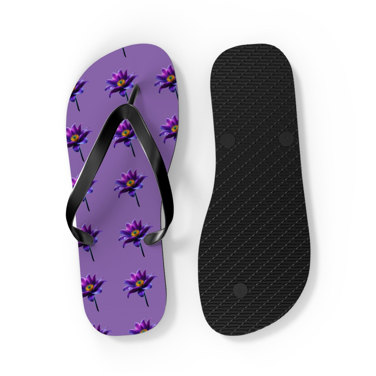 Floral Flip Flops - Vibrant Purple Water Lily Design for Summer Vibes